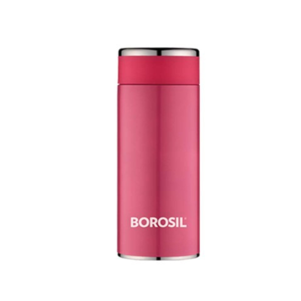 Borosil Hydra Travelsmart 200 ml Stainless Steel Water Bottle   Double Wall Vacuum Insulated Flask   6 Hours Hot   8 Hours Cold   Leakproof  BPA Free   1 Year Warranty  Pink