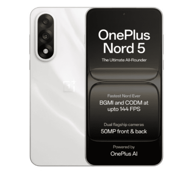 OnePlus Nord 5   Snapdragon 8s Gen 3   Stable 144FPS Gaming   Dual 50MP Flagship Camera   Powered by OnePlus AI   8GB   256GB   Marble Sands