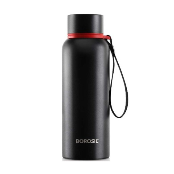 Borosil Hydra Trek 700 ml Stainless Steel Water Bottle   Double Wall Vacuum Insulated Flask  Black   20 Hours Hot   24 Hours Cold   Ideal for Personal   Corporate Gifting   1 Year Warranty