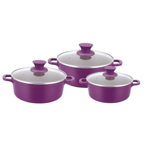 Wonderchef Granite Die Cast Non Stick 6 Piece Casserole Set with Lids   Induction Bottom   Soft Touch Handles   3.5mm Thick   2 Years Warranty   Grey