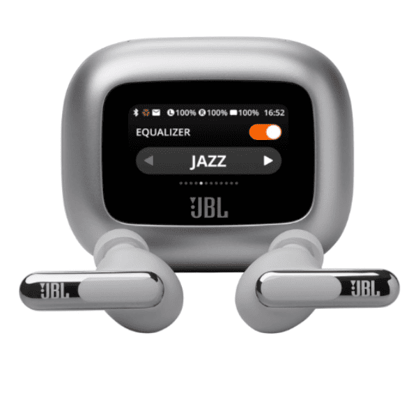 JBL New Launch Live Beam 3 TWS Hi Res Audio True ANC Earbuds Smart Case with Touch Display 48H Playtime Wireless Charging 6 Mic Multipoint Connection Ip55 Proof  Headphones App Personi Fi 3.0  Silver