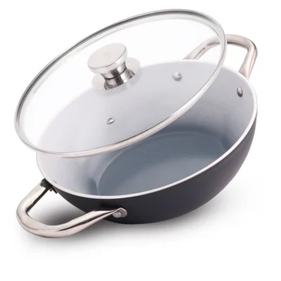 Eco-Glide Ceramic Kadhai 28cm with Glass Lid – 4.3L