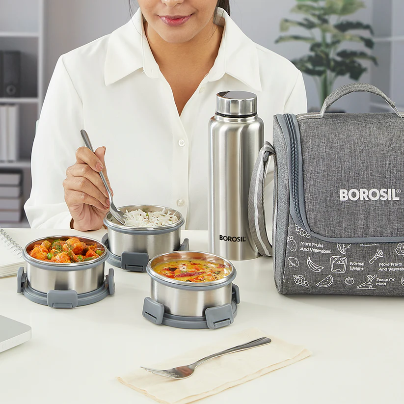 Slate Round Stainless Steel Lunchbox with Bottle - Image 8