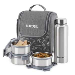 Slate Round Stainless Steel Lunchbox with Bottle