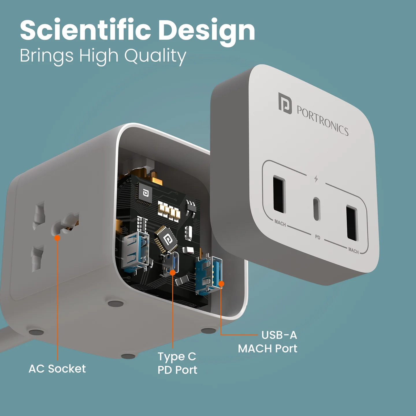 Portronics Volt 20 2500W Power Socket with 20W Type-C PD - Image 4