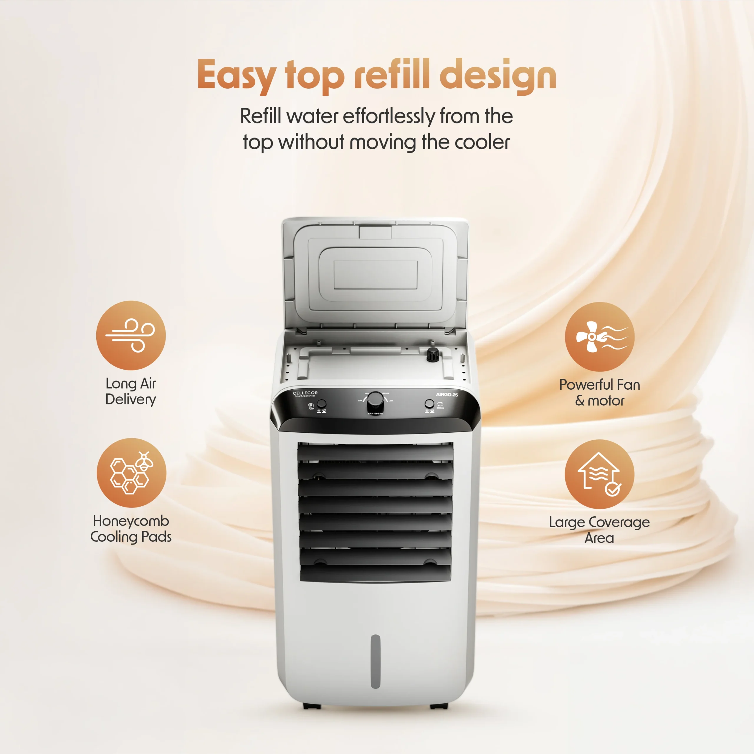 Cellecor Airgo CE 25L Air Cooler – White & Black - Image 4