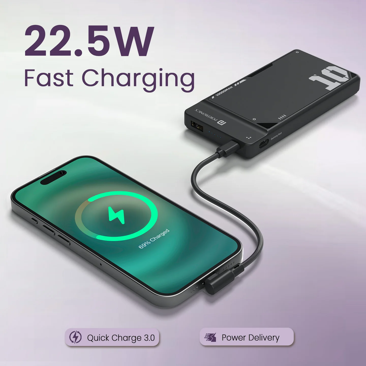 Portronics Luxcell UNO 10 10000mAh Slim Power Bank with 22.5W Fast Charging - Image 2