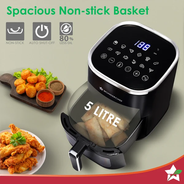 Wonderchef Evita 5L Digital Air Fryer – 1350W, Black - Image 9