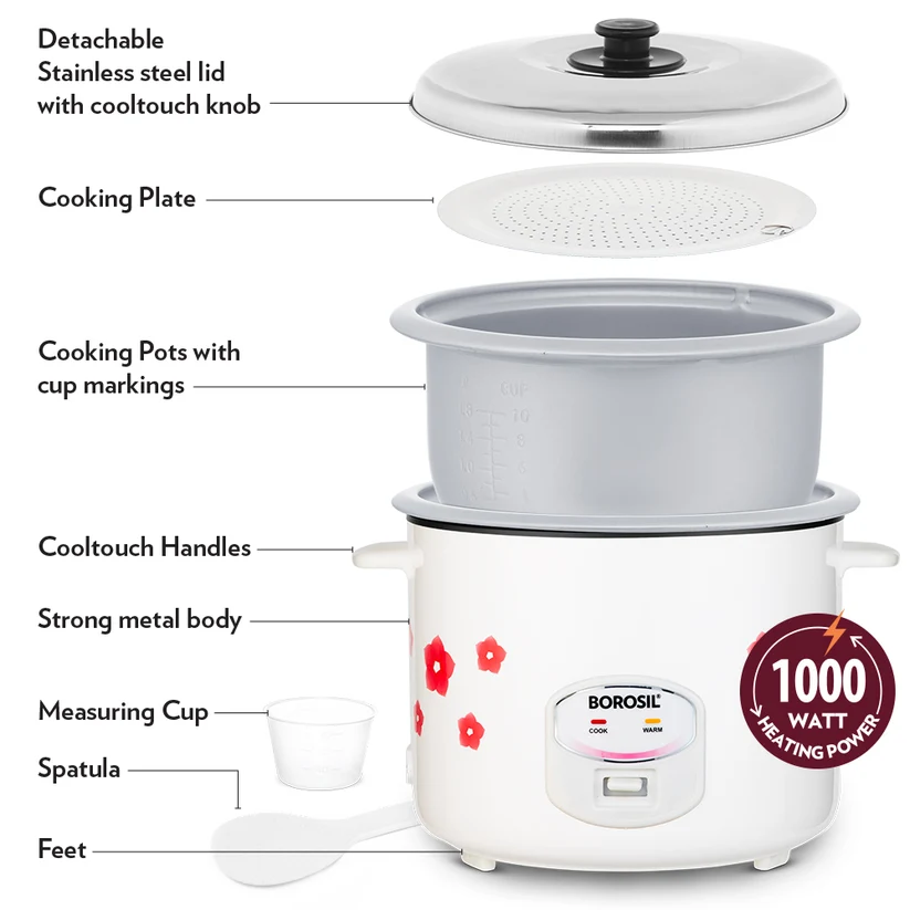 Borosil Pronto Dual Electric Rice Cooker 2.8L – 1000W - Image 6