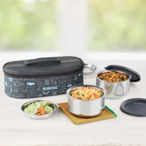 Borosil Carryfresh Round Stainless Steel Lunchbox – Set of 2