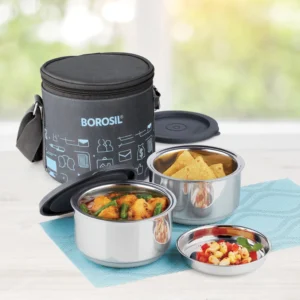 Borosil Carryfresh Round Stainless Steel Lunchbox – Set of 2, Large