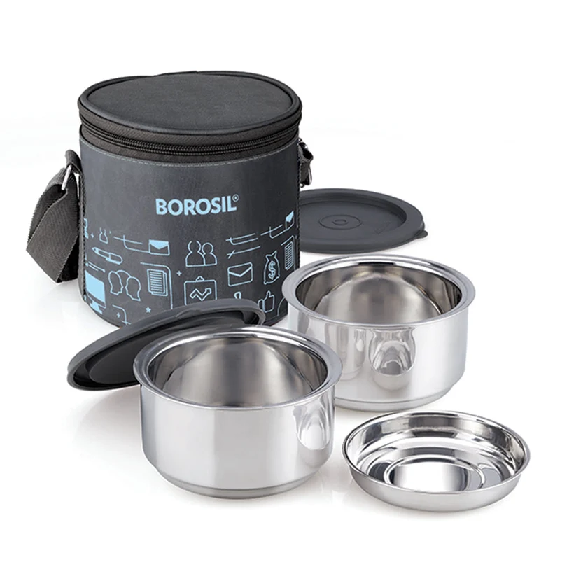 Borosil Carryfresh Round Stainless Steel Lunchbox – Set of 2, Large - Image 2