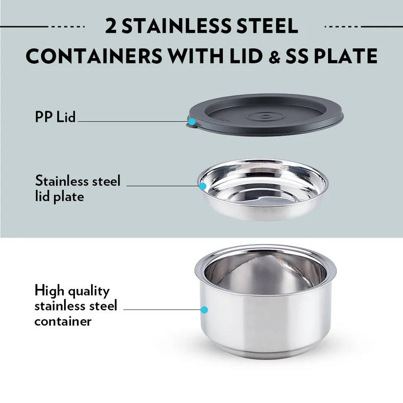 Borosil Carryfresh Round Stainless Steel Lunchbox – Set of 2, Large - Image 4
