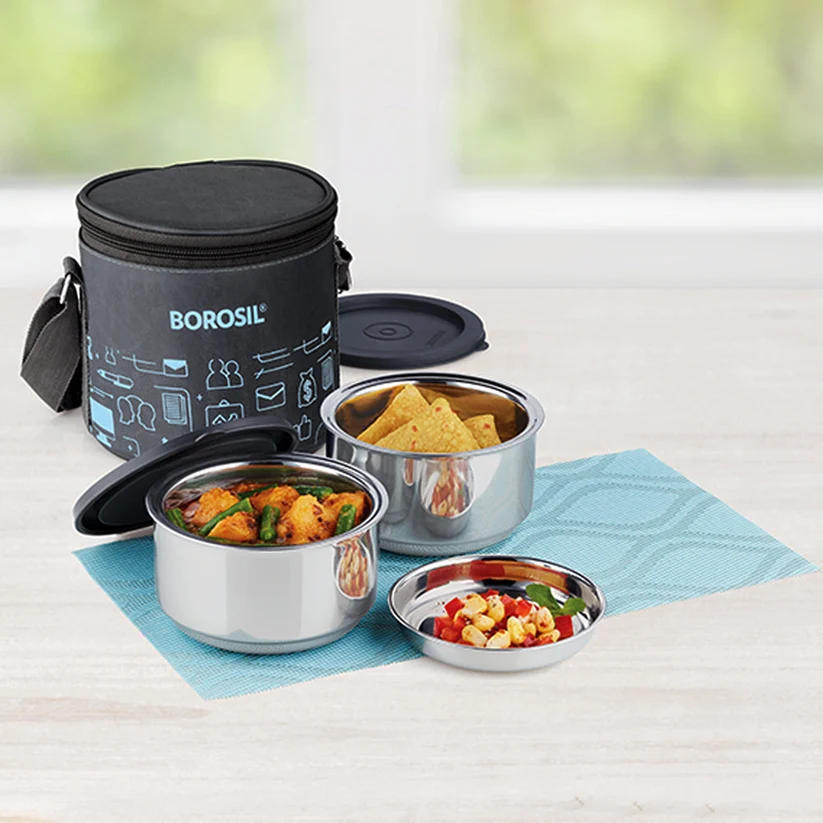 Borosil Carryfresh Round Stainless Steel Lunchbox – Set of 2, Large - Image 9