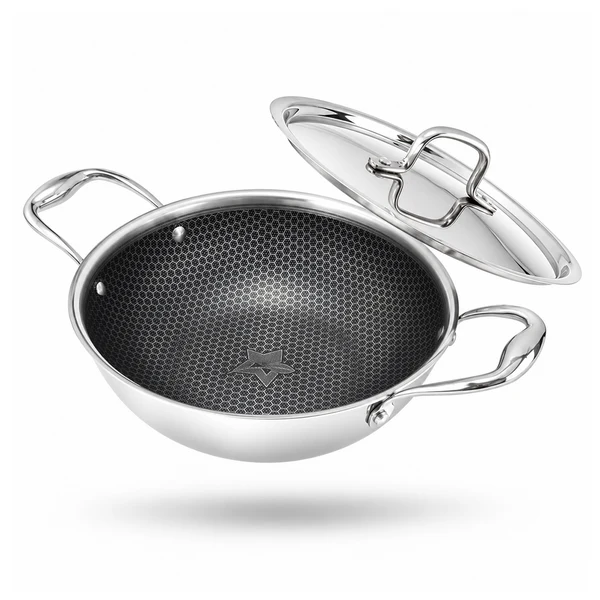 Wonderchef PremiumPro Tri-Ply Stainless-Steel Kadhai with Lid – 24 cm, 2.7 L