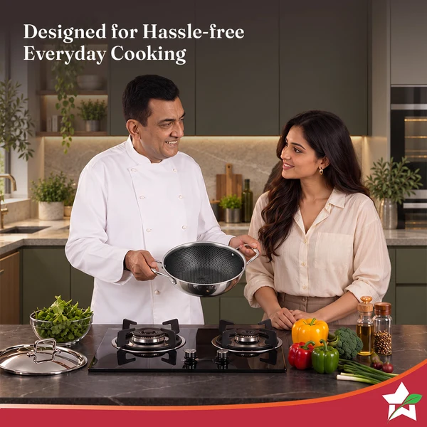 Wonderchef PremiumPro Tri-Ply Stainless-Steel Kadhai with Lid – 24 cm, 2.7 L - Image 2