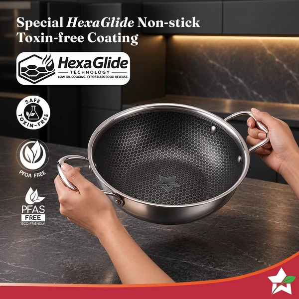Wonderchef PremiumPro Tri-Ply Stainless-Steel Kadhai with Lid – 24 cm, 2.7 L - Image 3
