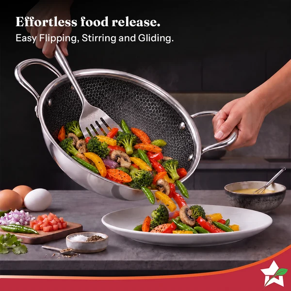 Wonderchef PremiumPro Tri-Ply Stainless-Steel Kadhai with Lid – 24 cm, 2.7 L - Image 4