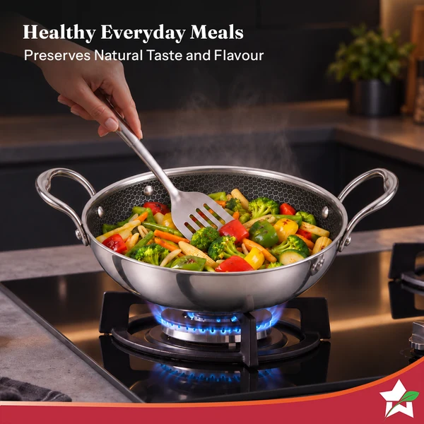 Wonderchef PremiumPro Tri-Ply Stainless-Steel Kadhai with Lid – 24 cm, 2.7 L - Image 5