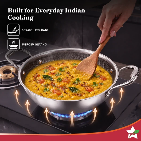 Wonderchef PremiumPro Tri-Ply Stainless-Steel Kadhai with Lid – 24 cm, 2.7 L - Image 6