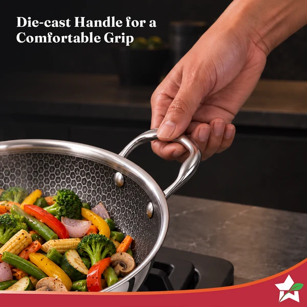 Wonderchef PremiumPro Tri-Ply Stainless-Steel Kadhai with Lid – 24 cm, 2.7 L - Image 7