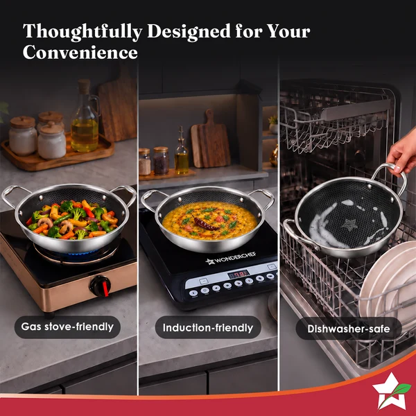 Wonderchef PremiumPro Tri-Ply Stainless-Steel Kadhai with Lid – 24 cm, 2.7 L - Image 8