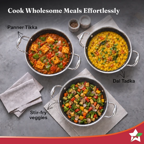 Wonderchef PremiumPro Tri-Ply Stainless-Steel Kadhai with Lid – 24 cm, 2.7 L - Image 9