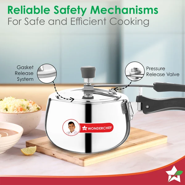 Wonderchef Nigella Triply Stainless Steel Inner Lid Pressure Cooker – 2L - Image 3