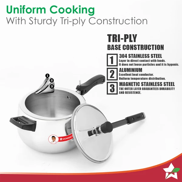 Wonderchef Nigella Triply Stainless Steel Inner Lid Pressure Cooker – 2L - Image 4