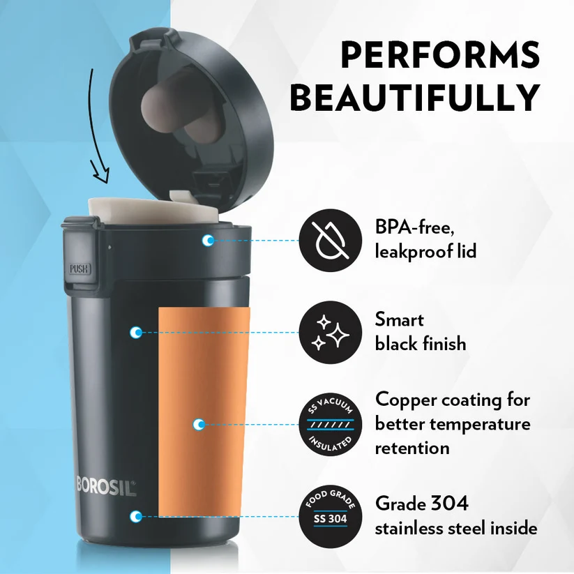 Borosil Coffeemate Insulated Mug – Black - Image 7
